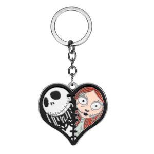 Nightmare Before Christmas Jack Skellington Sally Ragdoll Heart Metal Keychain